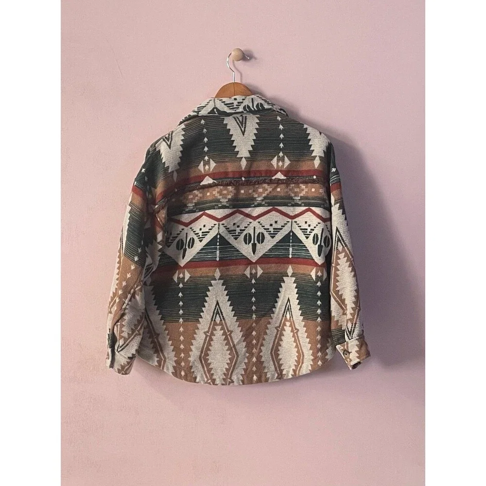 New In Green, Brown, Tan, Rust Tribal Printed Shirt Jacket